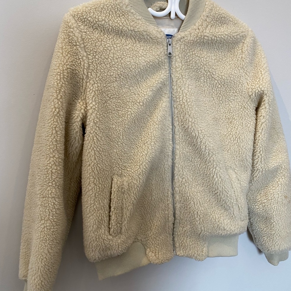 Old navy beige bomber style teddy bear jacket